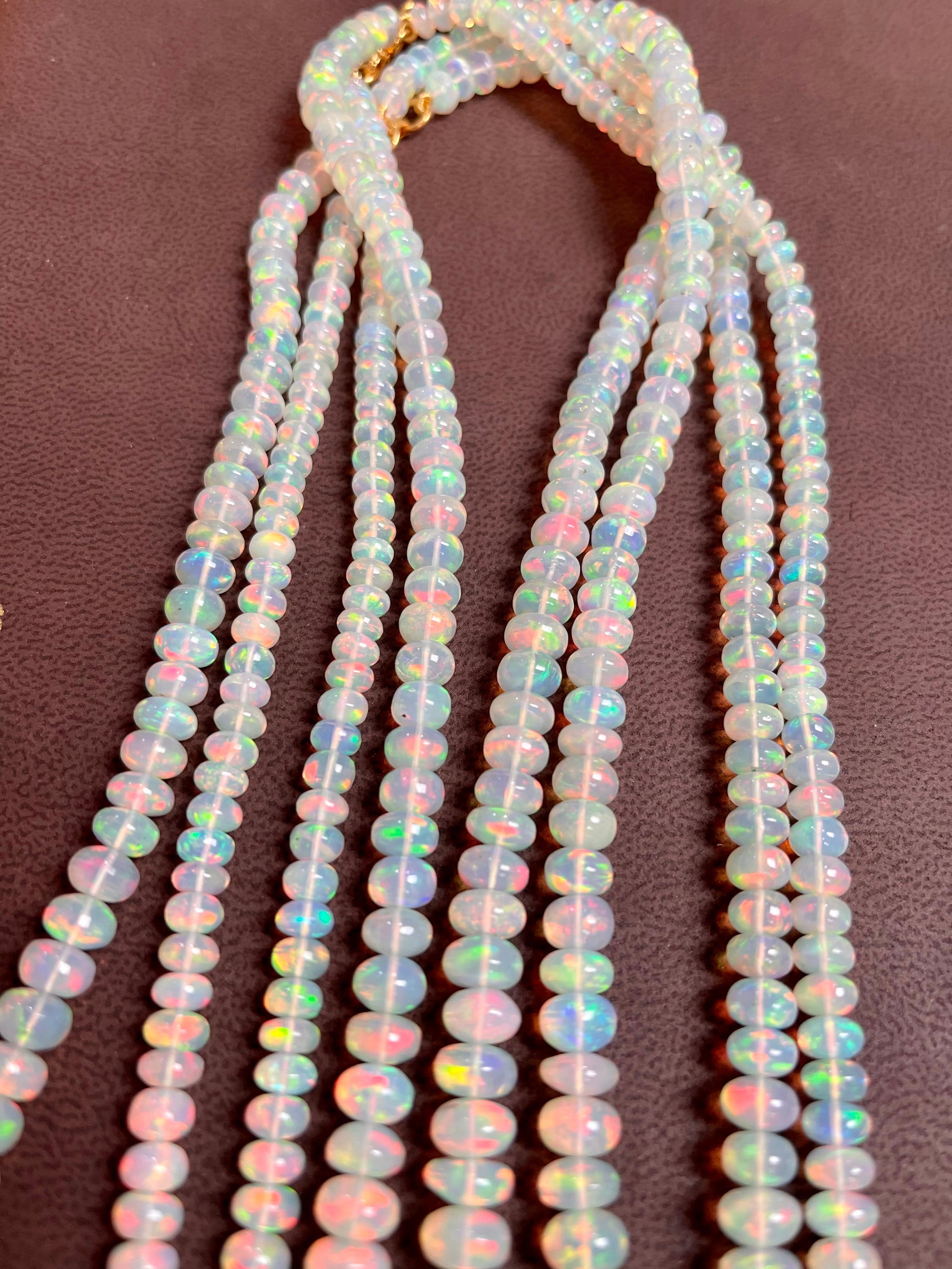 Natürlicher 110 kt Äthiopischer Opal Perle Einzelstrang Halskette 14 Karat Gelbgold im Angebot 14