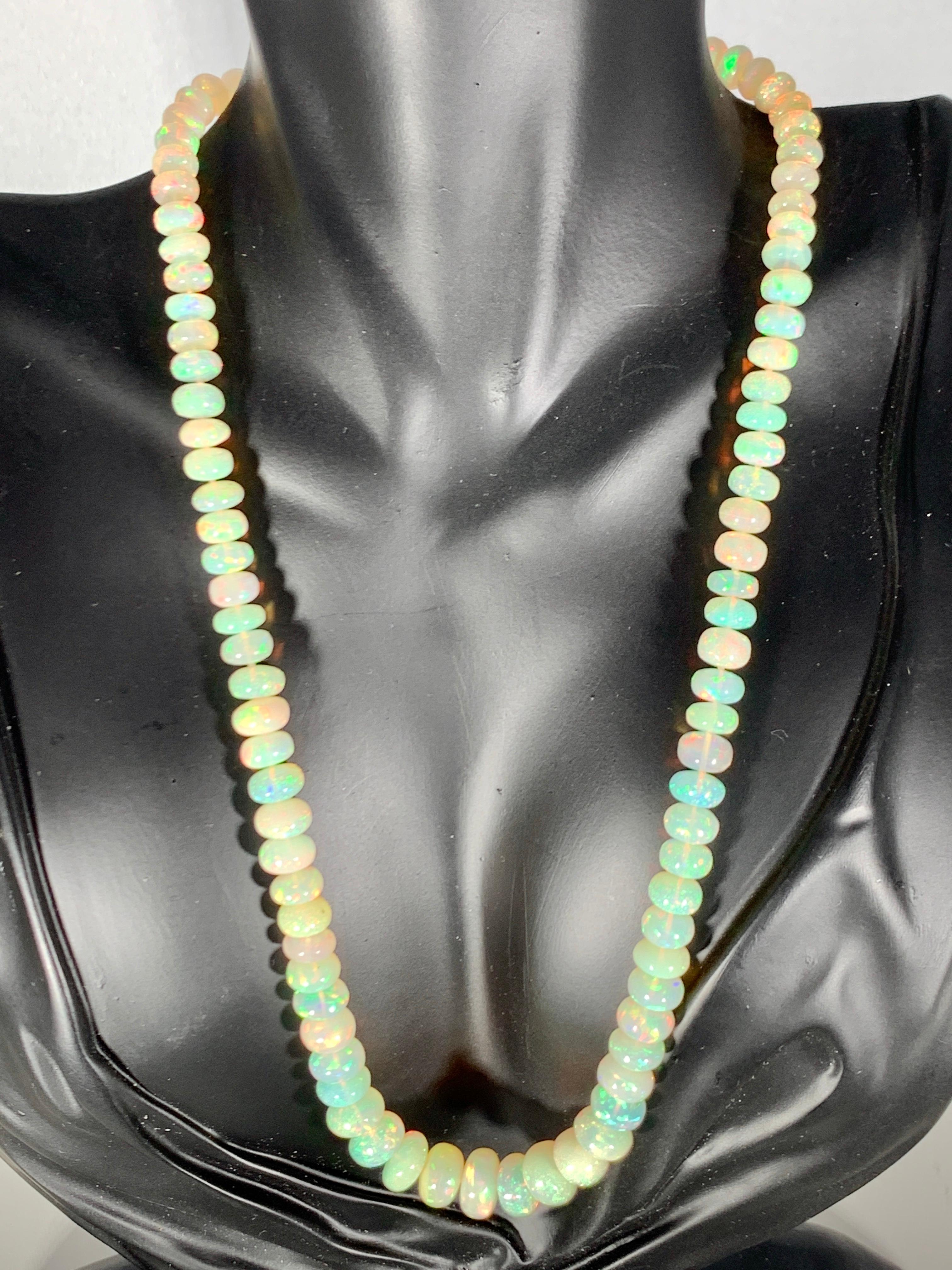 Natural 110 Ct Ethiopian Opal Bead Single Strand Necklace 14 Karat Yellow Gold For Sale 3