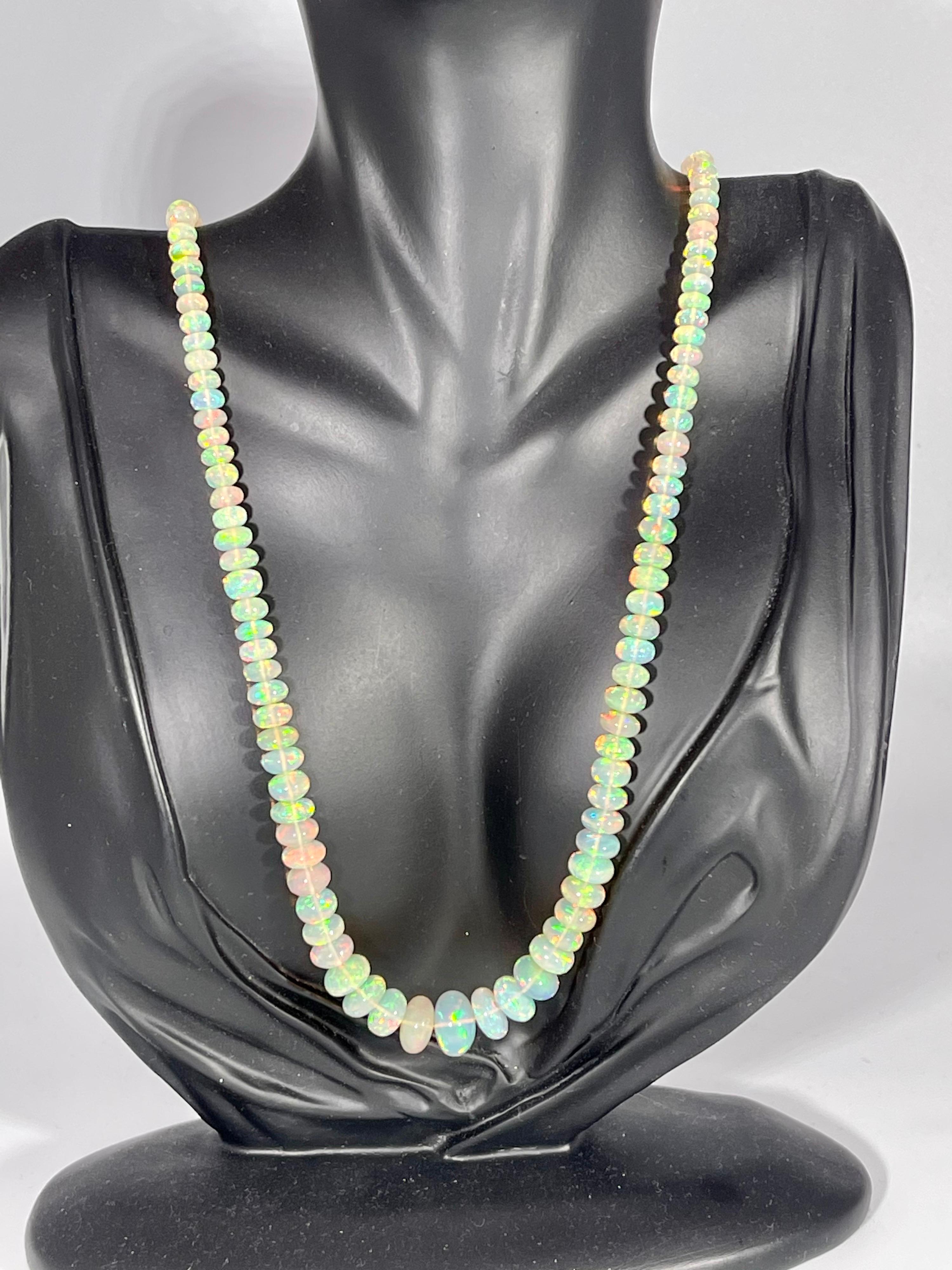 Natural 110 Ct Ethiopian Opal Bead Single Strand Necklace 14 Karat Yellow Gold For Sale 6