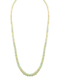 Natural 110 Ct Ethiopian Opal Bead Single Strand Necklace 14 Karat Yellow Gold