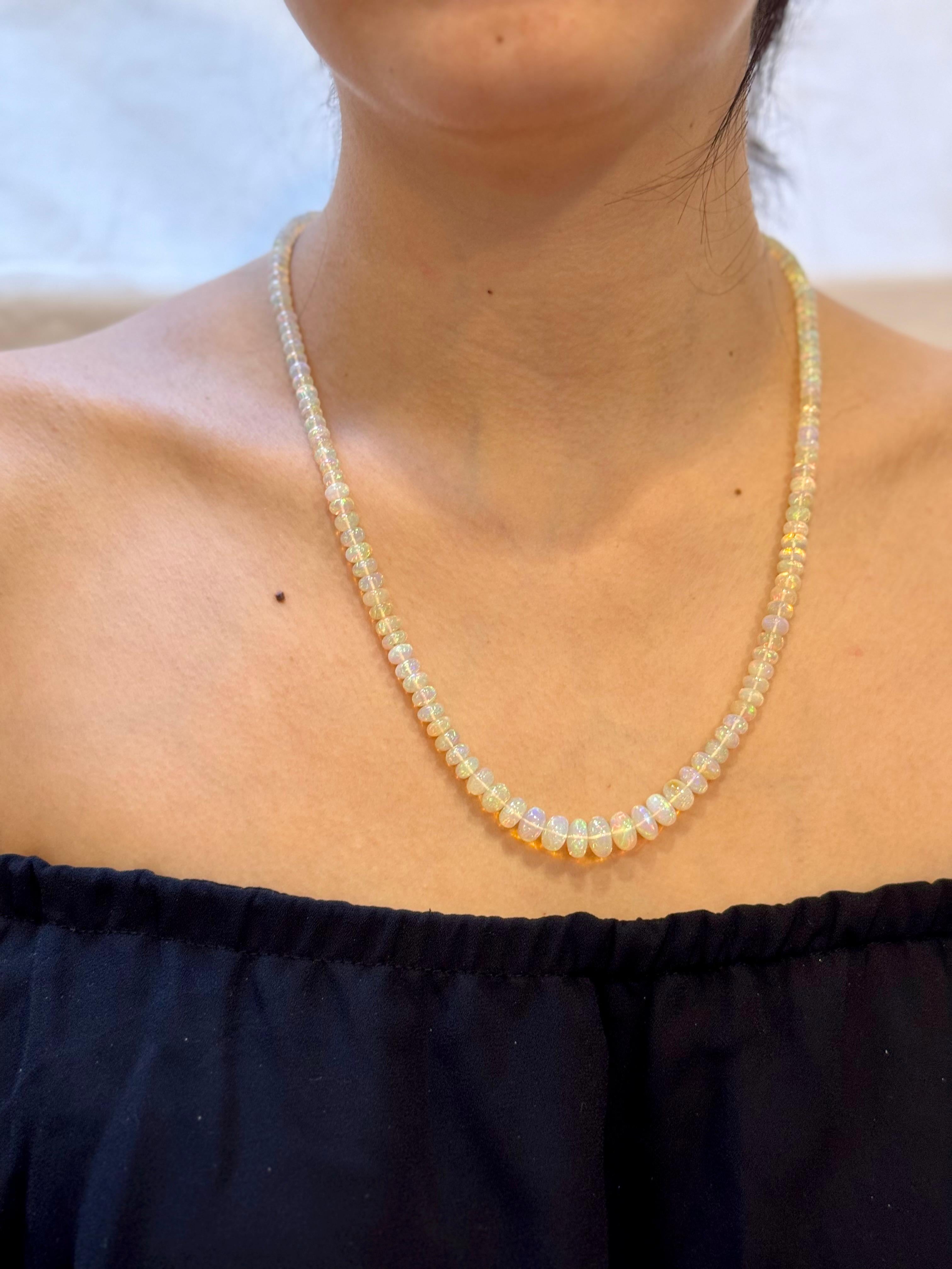 Natürlicher 110 kt Äthiopischer Opal Perle Einzelstrang Halskette 14 Karat Gelbgold im Angebot 15