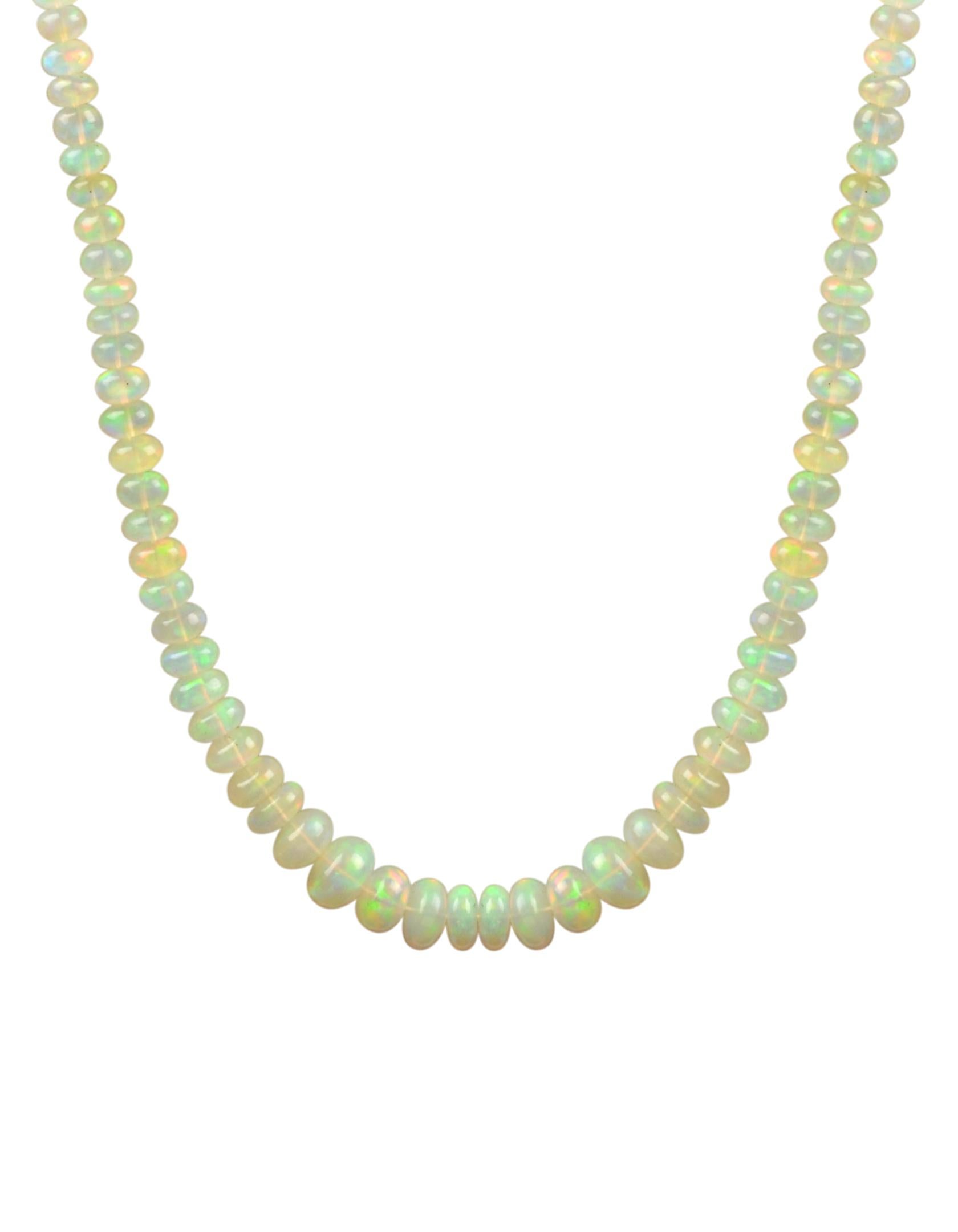 Natürlicher 110 kt Äthiopischer Opal Perle Einzelstrang Halskette 14 Karat Gelbgold im Zustand „Hervorragend“ im Angebot in New York, NY