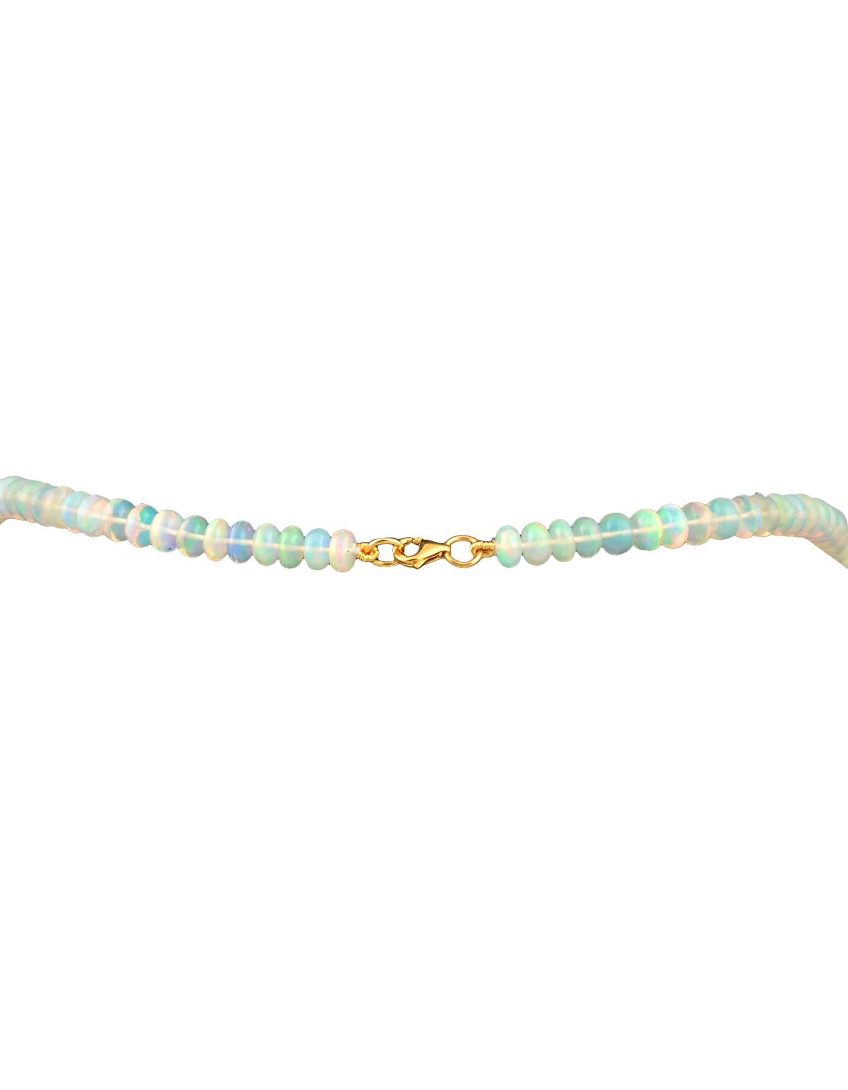 Natural 110 Ct Ethiopian Opal Bead Single Strand Necklace 14 Karat Yellow Gold In Excellent Condition For Sale In New York, NY