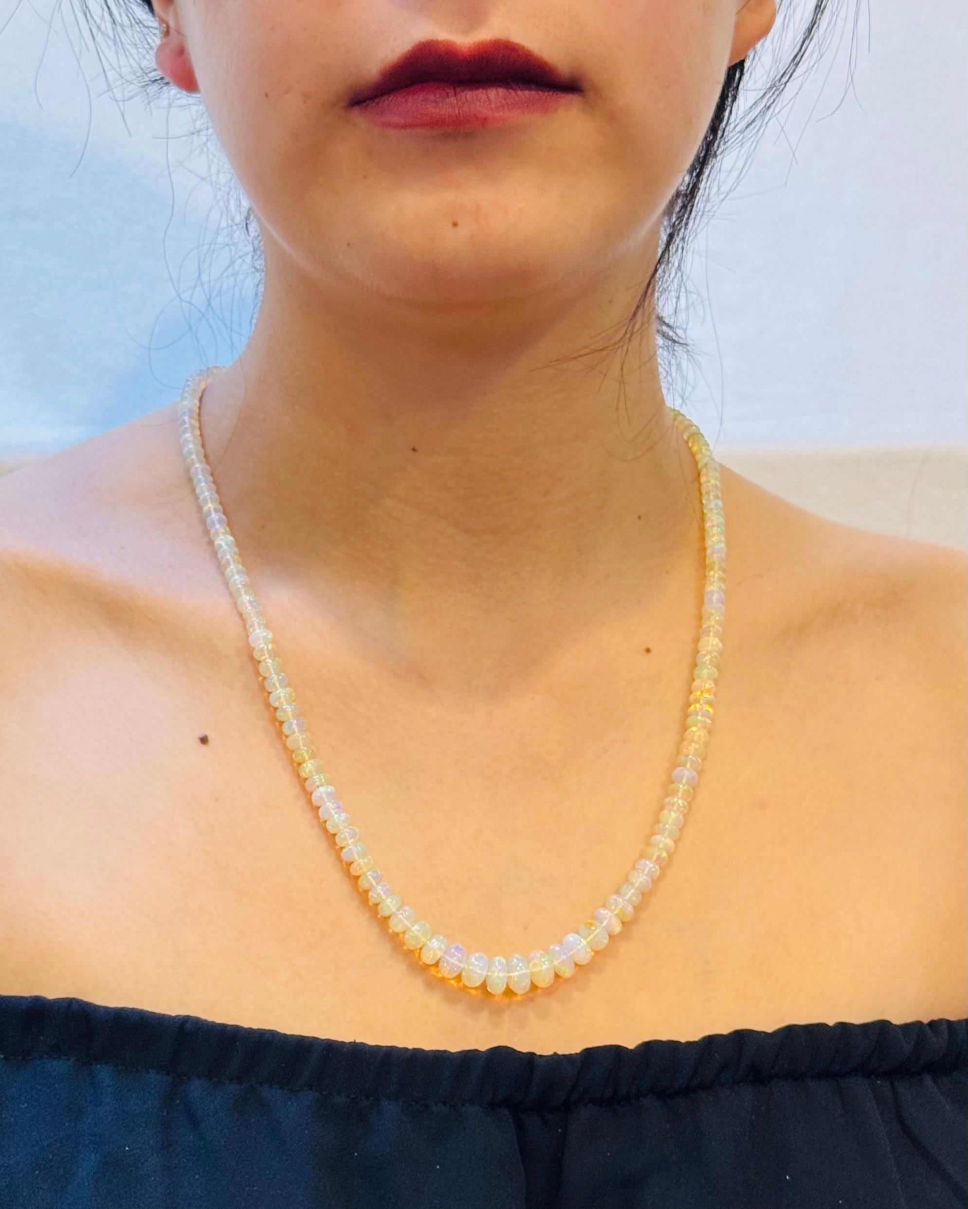 Natürlicher 110 kt Äthiopischer Opal Perle Einzelstrang Halskette 14 Karat Gelbgold im Angebot 16