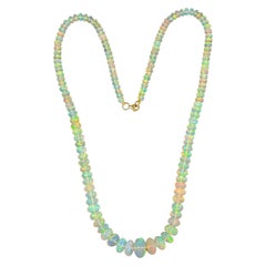 Natürlicher 110 kt Äthiopischer Opal Perle Einzelstrang Halskette 14 Karat Gelbgold