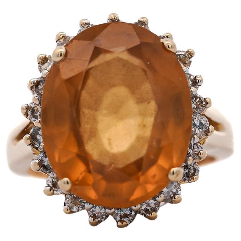 Natural 11.03 Carat Oval Spessartine Garnet Diamond Halo 14K Yellow Gold Ring For Sale