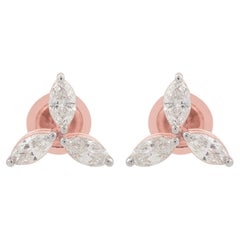 Natural 1.11 Carat SI/H Diamond 18 Karat Rose Gold Trillium Stud Earrings
