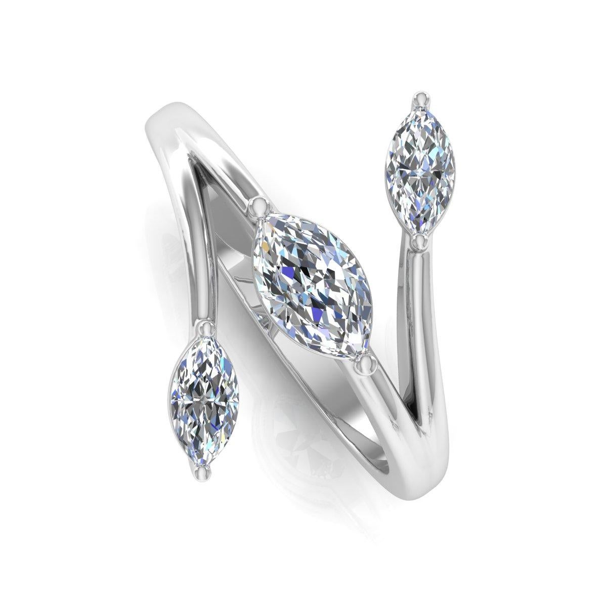 Modern Natural 1.11 Carat SI/H Marquise Diamond Leaf Ring Solid 18 Karat White Gold For Sale