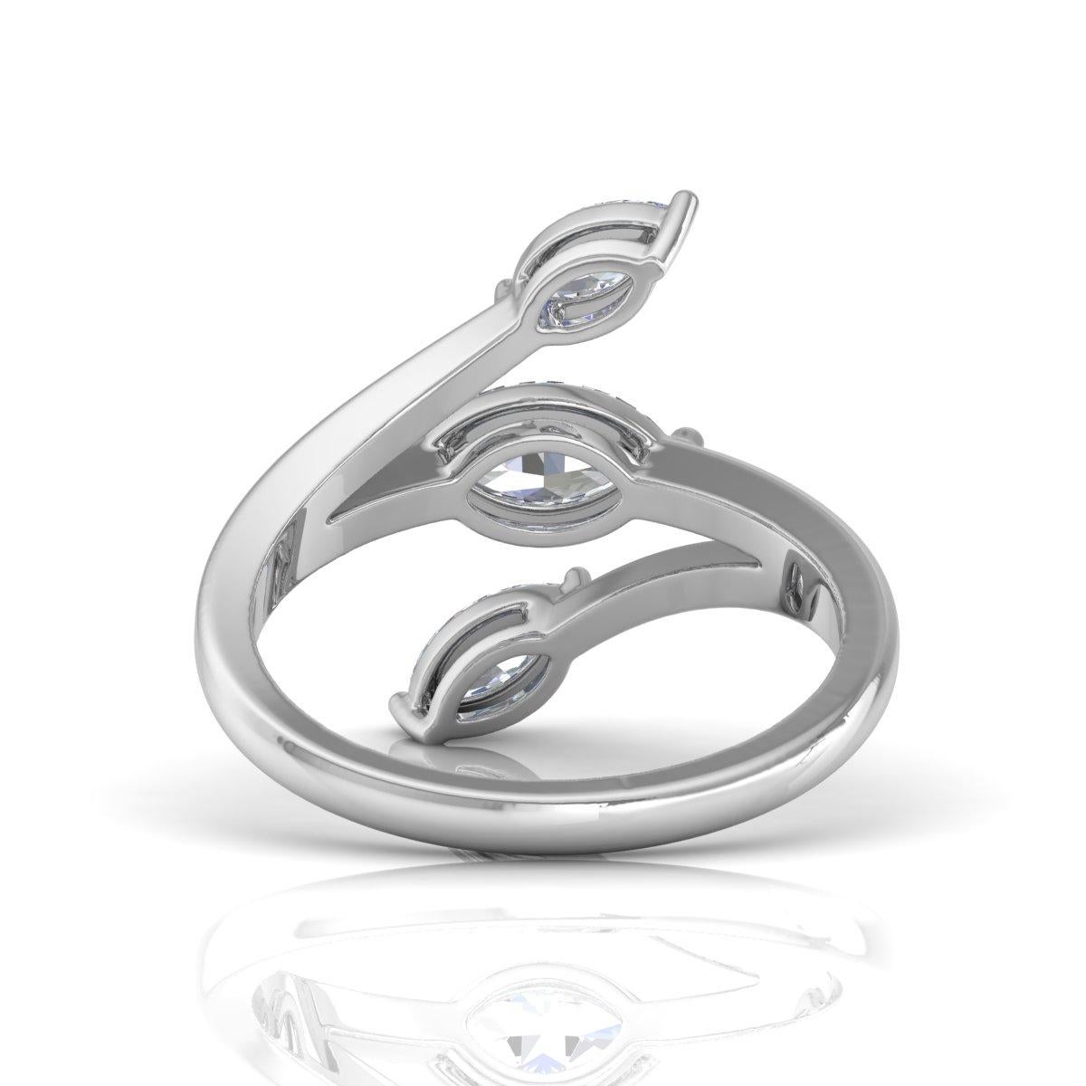 Marquise Cut Natural 1.11 Carat SI/H Marquise Diamond Leaf Ring Solid 18 Karat White Gold For Sale