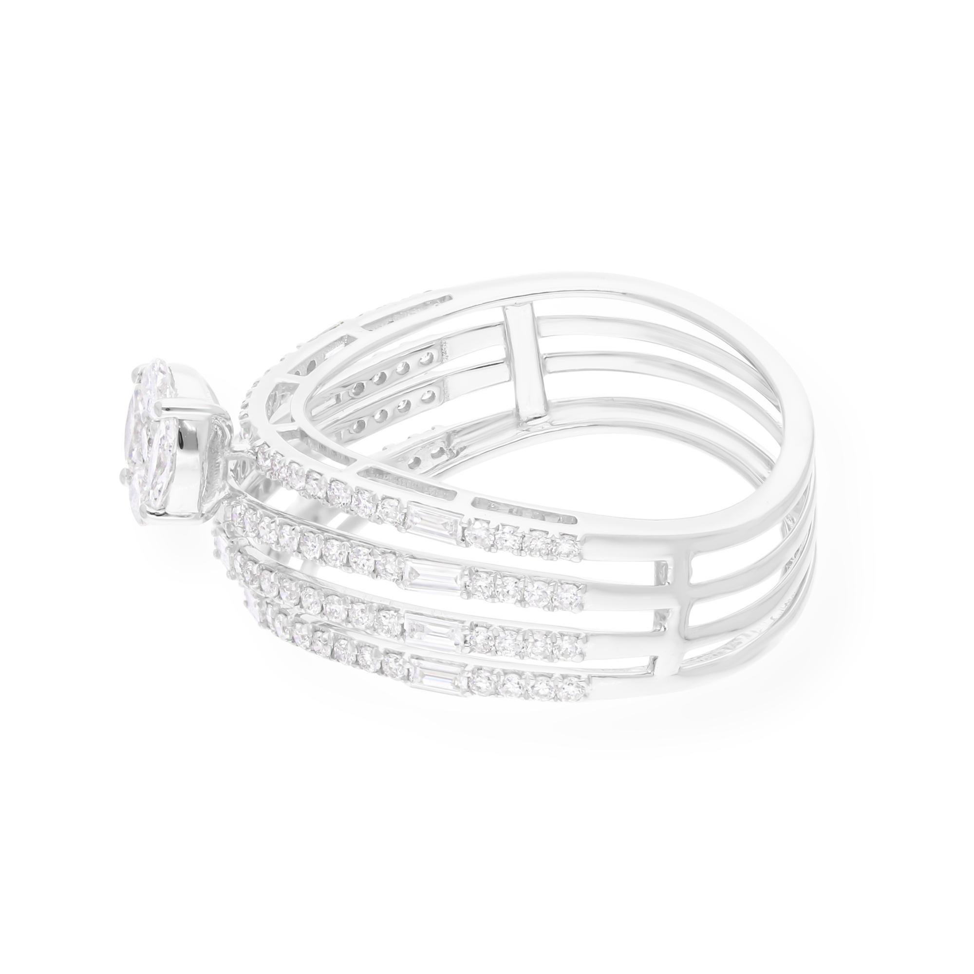 Modern Natural 1.11 Carat SI/H Marquise Round Diamond Ring 14 Karat White Gold Jewelry For Sale