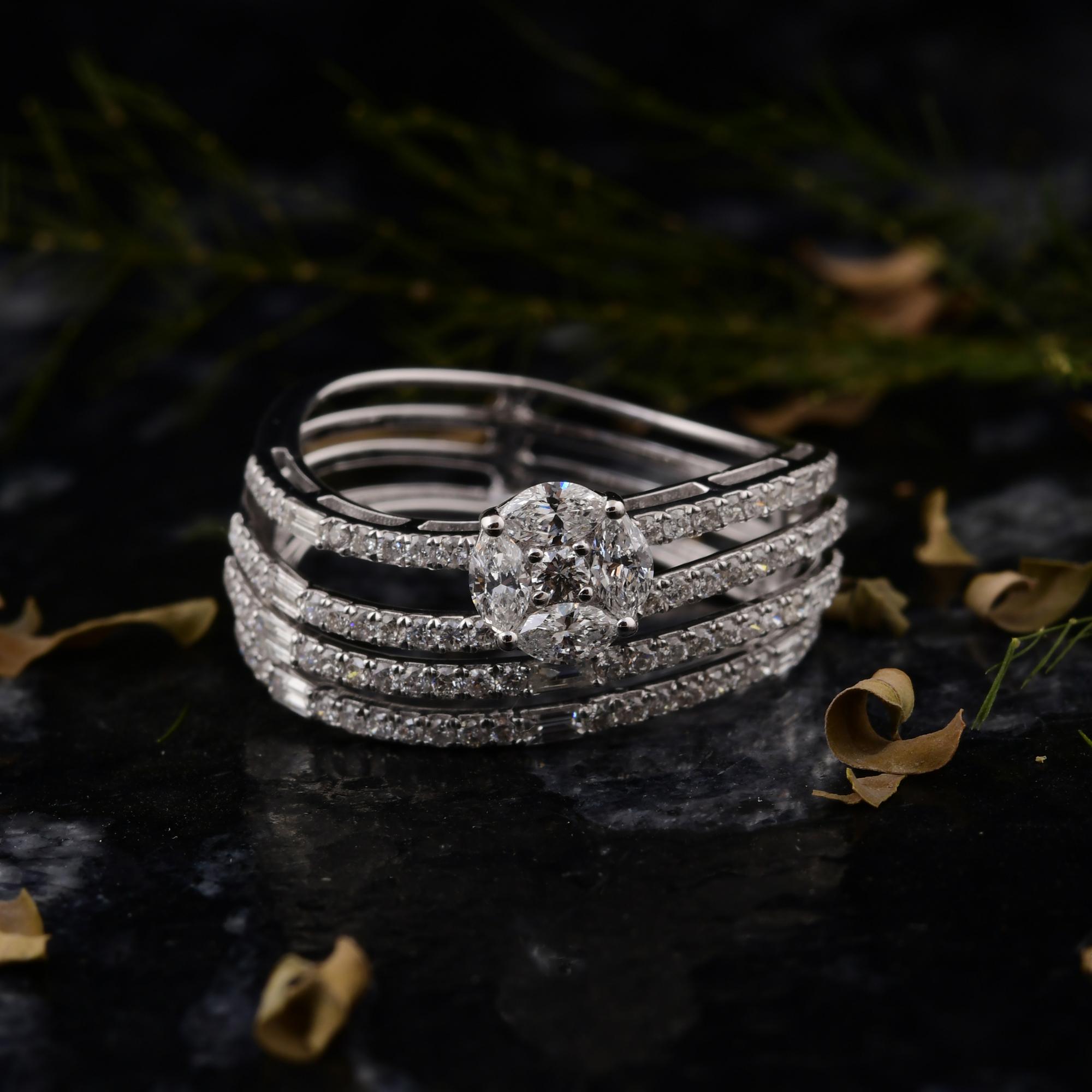 Natural 1.11 Carat SI/H Marquise Round Diamond Ring 14 Karat White Gold Jewelry In New Condition For Sale In Diera, Dubai