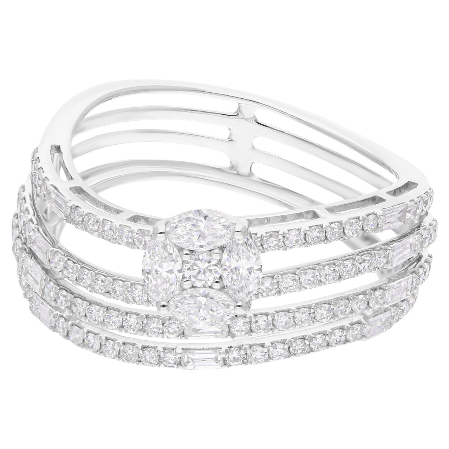 Anello con diamante tondo marquise naturale da 1,11 carati SI/H Gioielli in oro bianco 14 carati