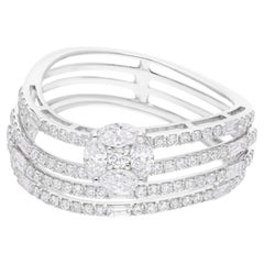 Bague en or blanc 14 carats avec diamant rond marquise naturel de 1,11 carat SI/H