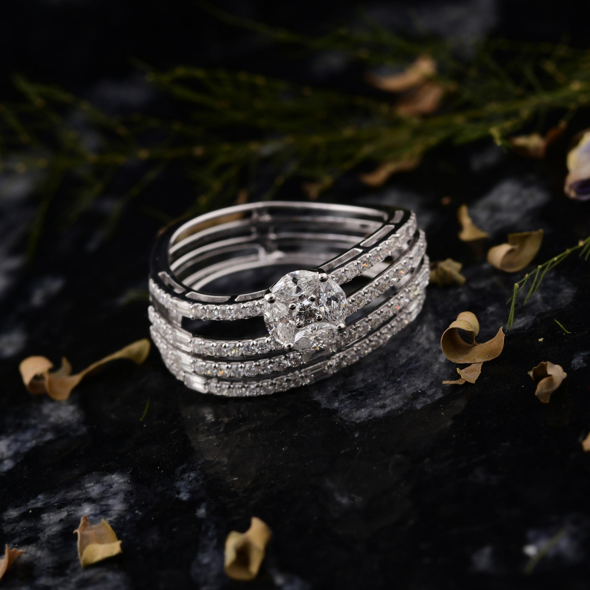 Anillo de diamantes redondo marquesa SI/H natural de 1,11 quilates Joyas de oro blanco de 18 quilates Corte marquesa en venta