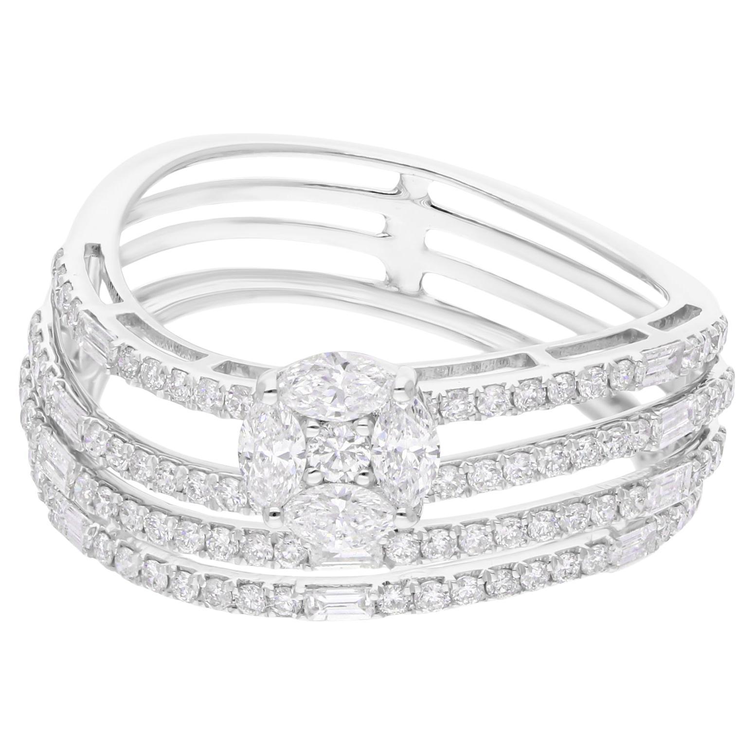 Natural 1.11 Carat SI/H Marquise Round Diamond Ring 18 Karat White Gold Jewelry