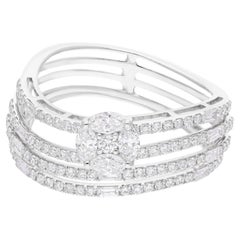 Anillo de diamantes redondo marquesa SI/H natural de 1,11 quilates Joyas de oro blanco de 18 quilates