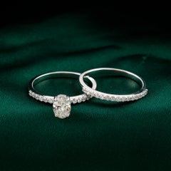 Nature 1.11 Carat SI/H Oval Diamond Ring Set 18 Karat White Gold Fine Jewelry