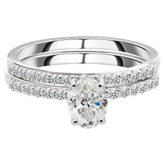 Natural 1.11 Carat SI/H Oval Diamond Ring Set 18 Karat White Gold Fine Jewelry