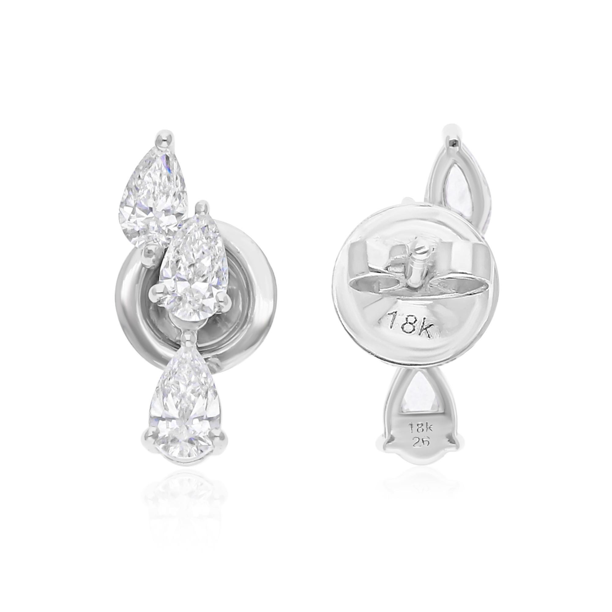 Modern Natural 1.11 Carat SI/H Pear Brilliant Cut Diamond Earrings 18 Karat White Gold For Sale