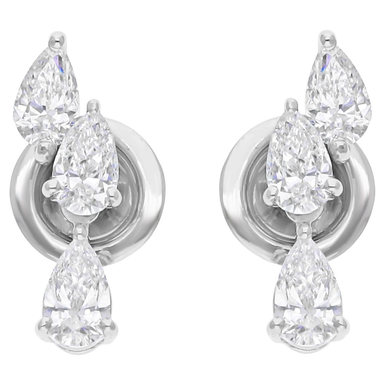 Natural 1.11 Carat SI/H Pear Brilliant Cut Diamond Earrings 18 Karat White Gold