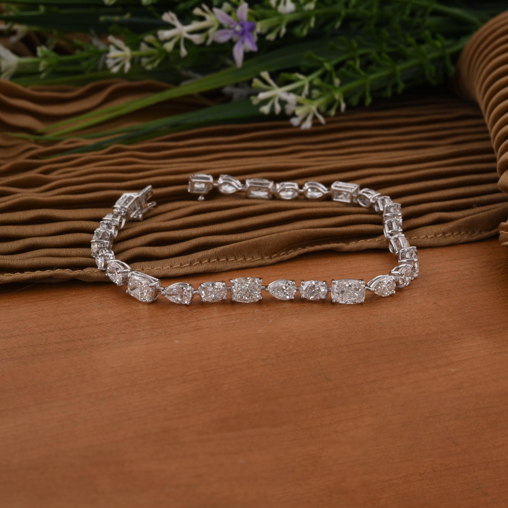 11.13 Carat SI Clarity Multi Shape Diamond Bracelet 18 Karat White Gold Jewelry In New Condition For Sale In Diera, Dubai