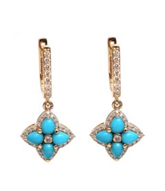 Natural 1.11cts Turquoise & 0.43cts Diamond Earring in 14k Gold