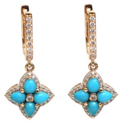 Natural 1.11cts Turquoise & 0.43cts Diamond Earring in 14k Gold