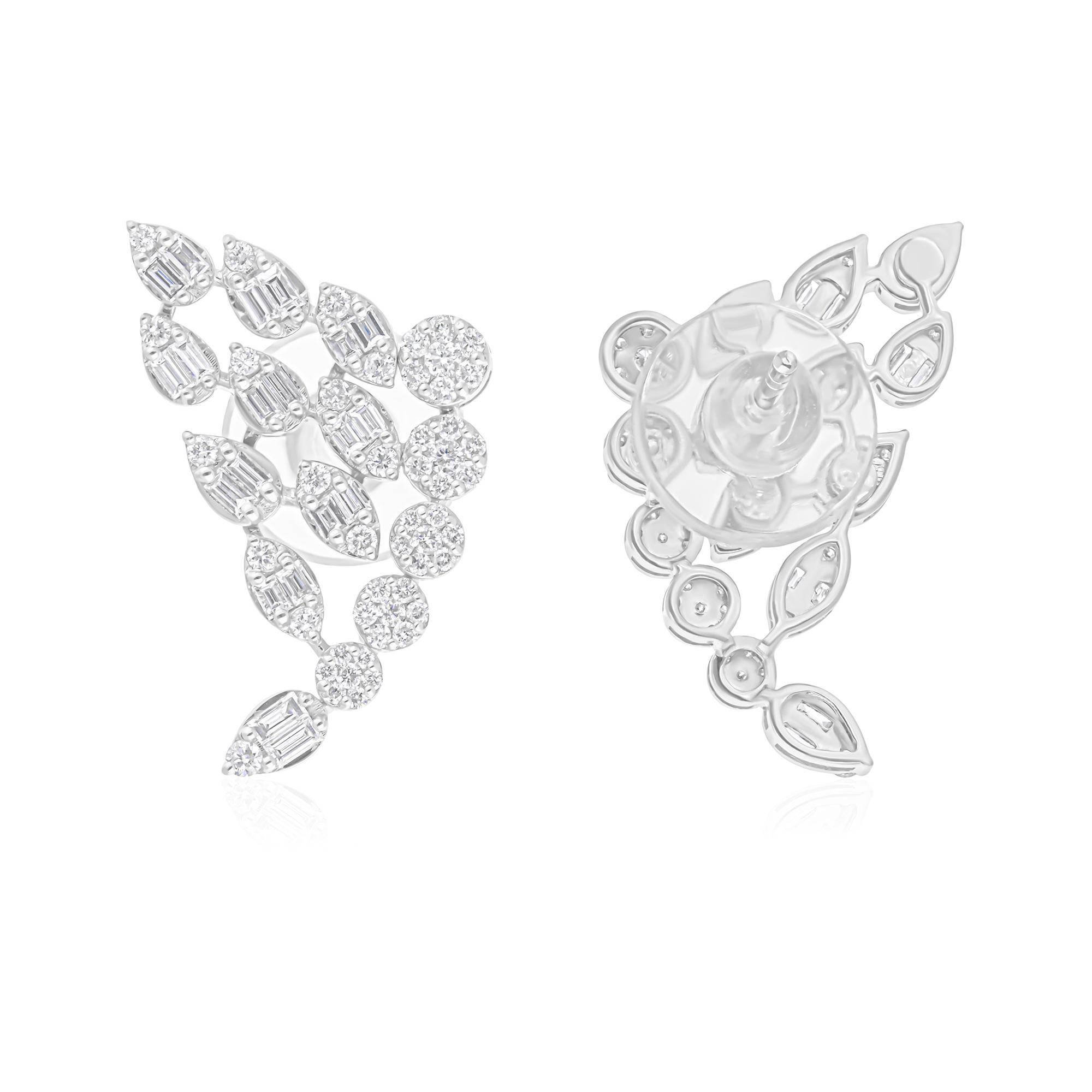 Modern Natural 1.12 Carat SI/H Baguette Diamond Earrings 14 Karat White Gold Jewelry For Sale