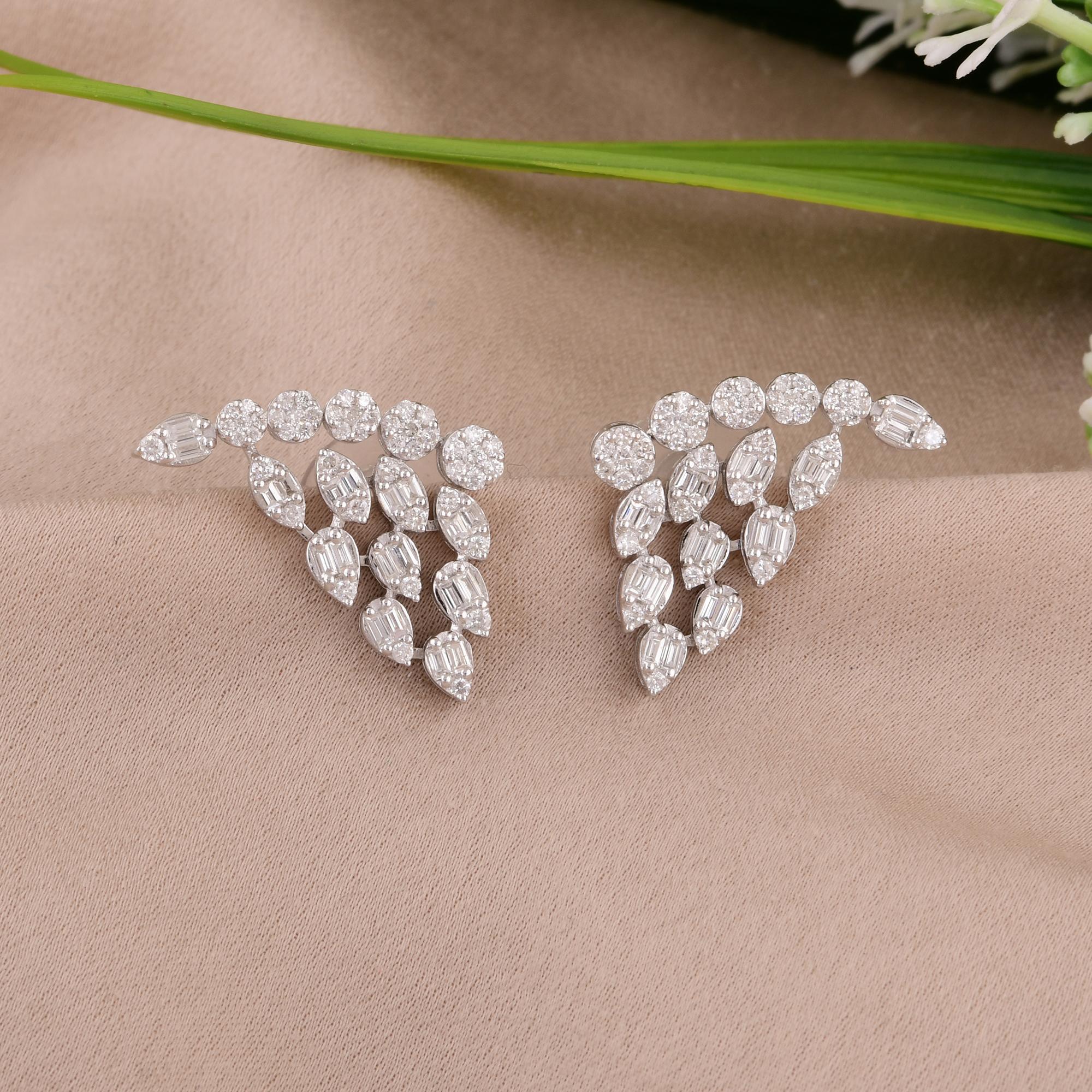 Baguette Cut Natural 1.12 Carat SI/H Baguette Diamond Earrings 14 Karat White Gold Jewelry For Sale