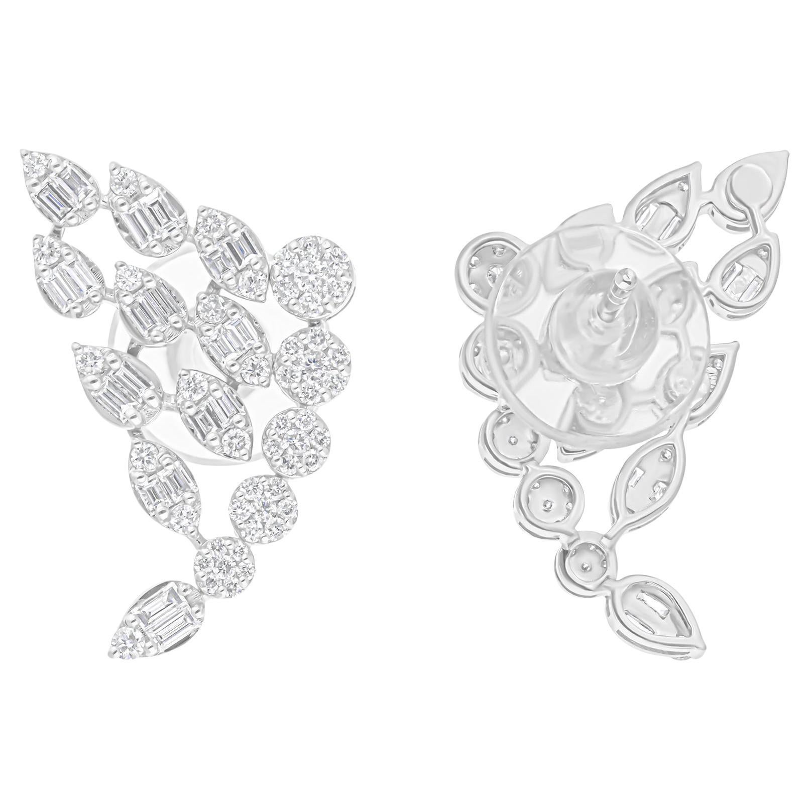 Natural 1.12 Carat SI/H Baguette Diamond Earrings 14 Karat White Gold Jewelry