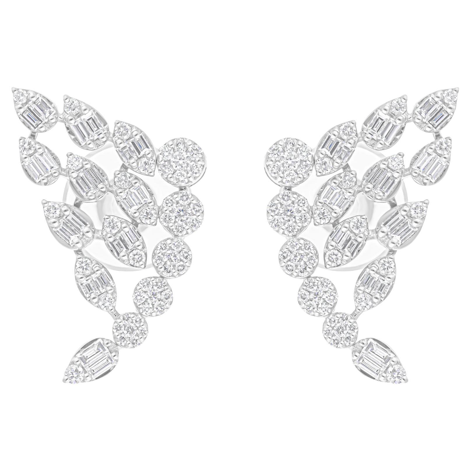 Natural 1.12 Carat SI/H Baguette Diamond Earrings 14 Karat White Gold Jewelry