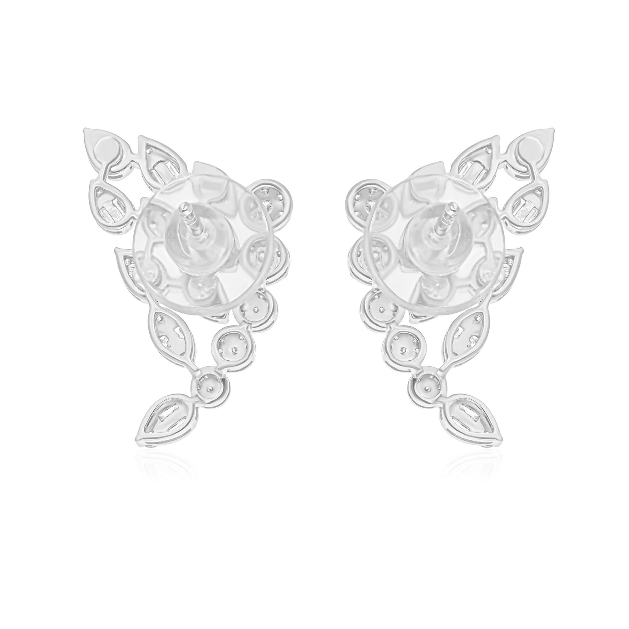 Modern Natural 1.12 Carat SI/H Baguette Diamond Earrings 18 Karat White Gold Jewelry For Sale
