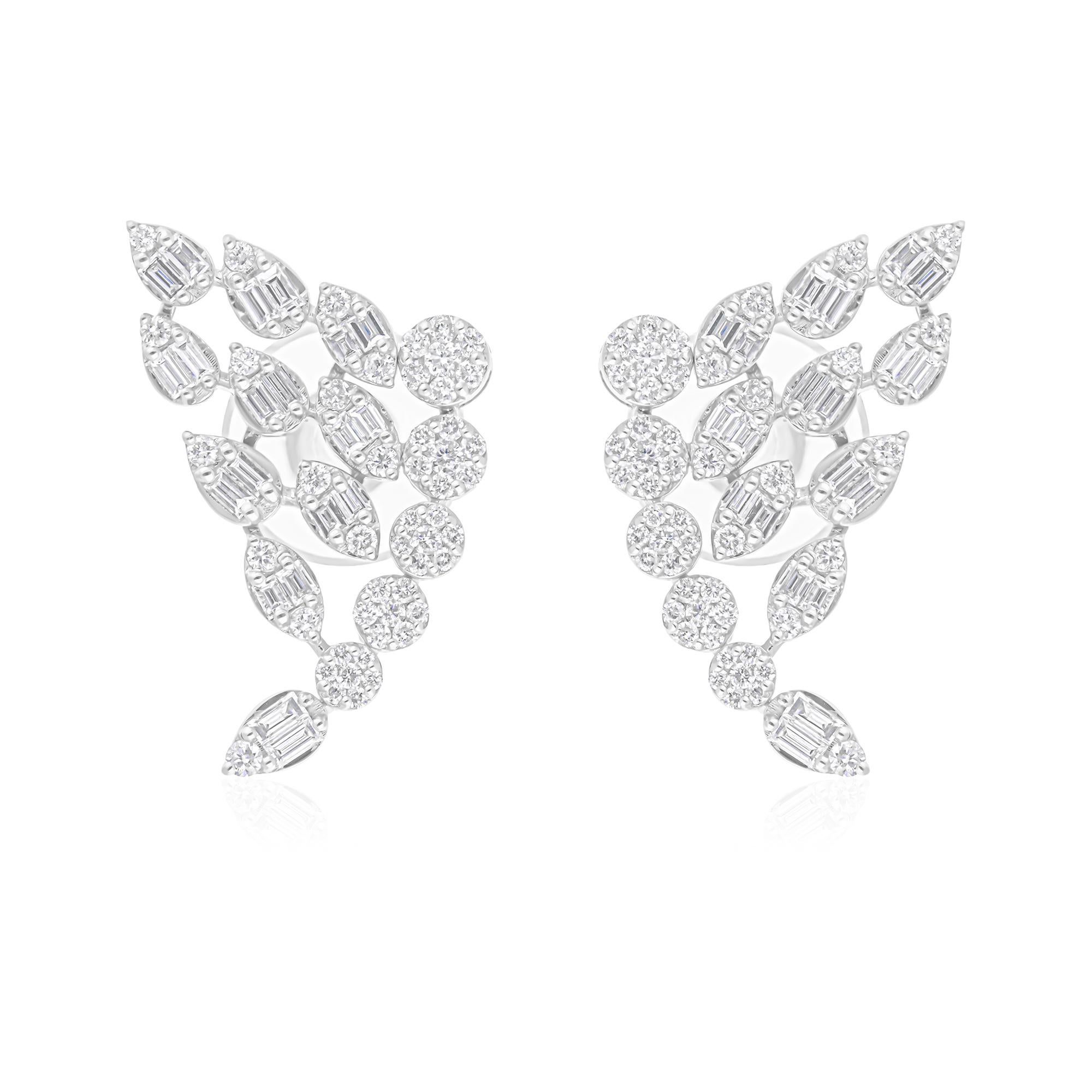 Orecchini di diamanti baguette naturali da 1,12 carati SI/H Gioielli in oro bianco 18 carati