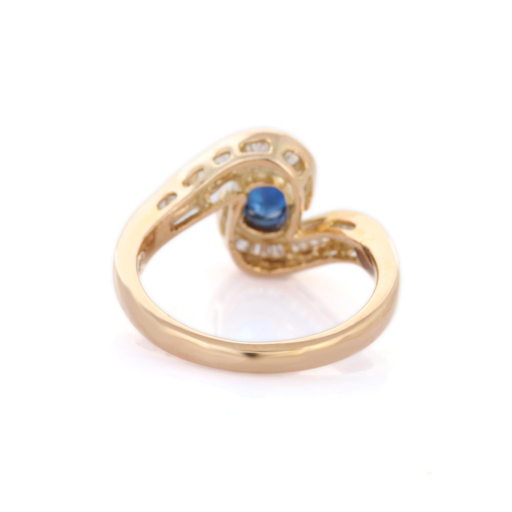 For Sale:  Diamond and Blue Sapphire Cross Shank Ring in 14k Solid Yellow Gold 3