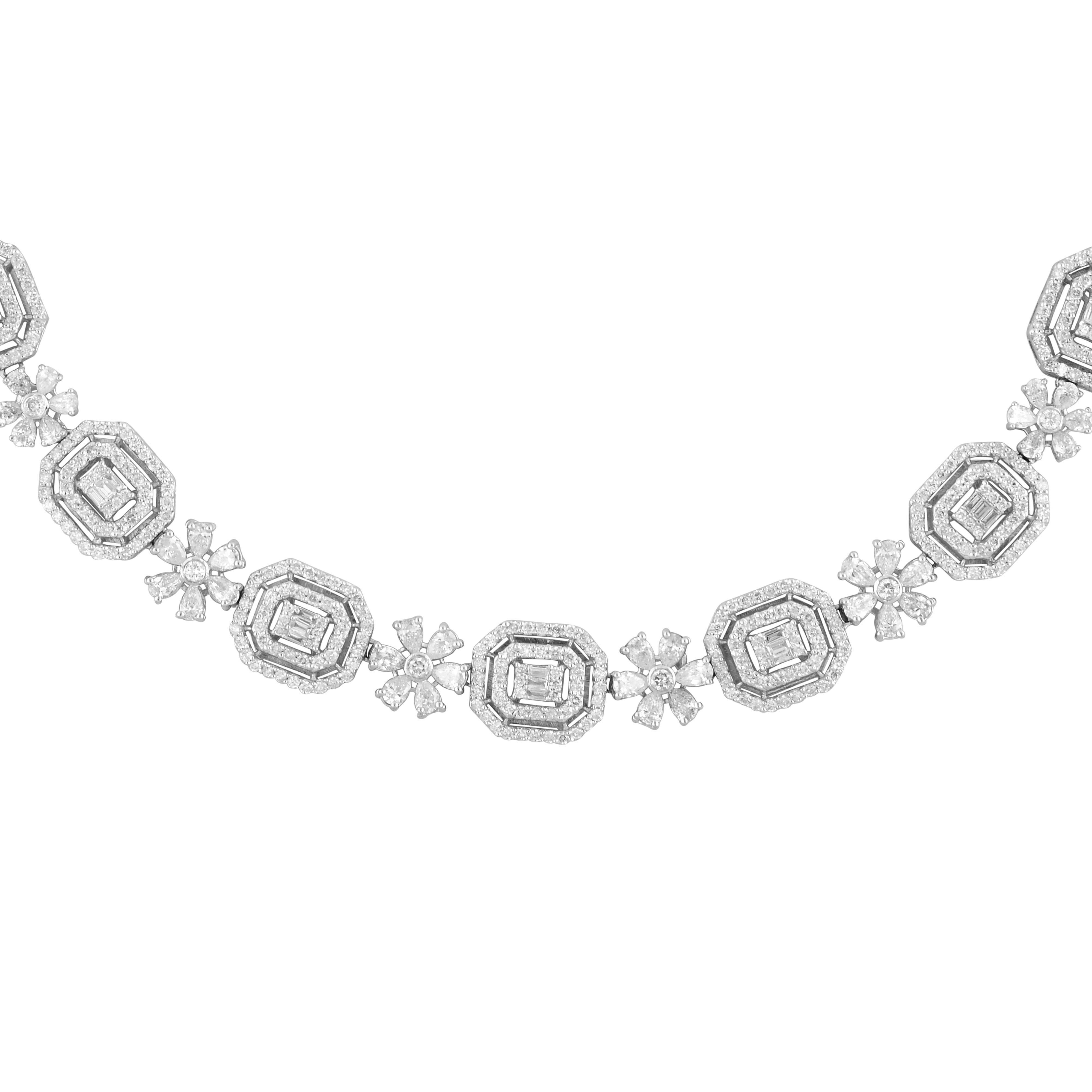 Round Cut Natural 11.20 Carat Diamond Charm Necklace 18 Karat White Gold Handmade Jewelry For Sale