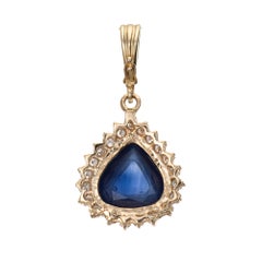Natürlicher natürlicher 11,20 Karat Ceylon Saphir Diamant Anhänger Vintage 14 Karat Gold Birne