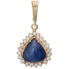 Natural 11.20 Carat Ceylon Sapphire Diamond Pendant Vintage 14 Karat Gold Pear