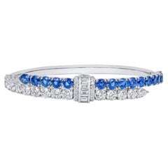 Natural 11.25 Ct. TW Vivid Blue Sapphire & Diamond Bangle, 18K White Gold