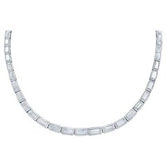 Natural 11.26 Ct TW Baguette-Cut Diamond Necklace 18K White Gold