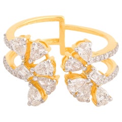 Natural 1.13 Carat Pear Diamond Cuff Ring Solid 14k Yellow Gold Handmade Jewelry