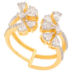 Natural 1.13 Carat Pear Diamond Cuff Ring Solid 14k Yellow Gold Handmade Jewelry