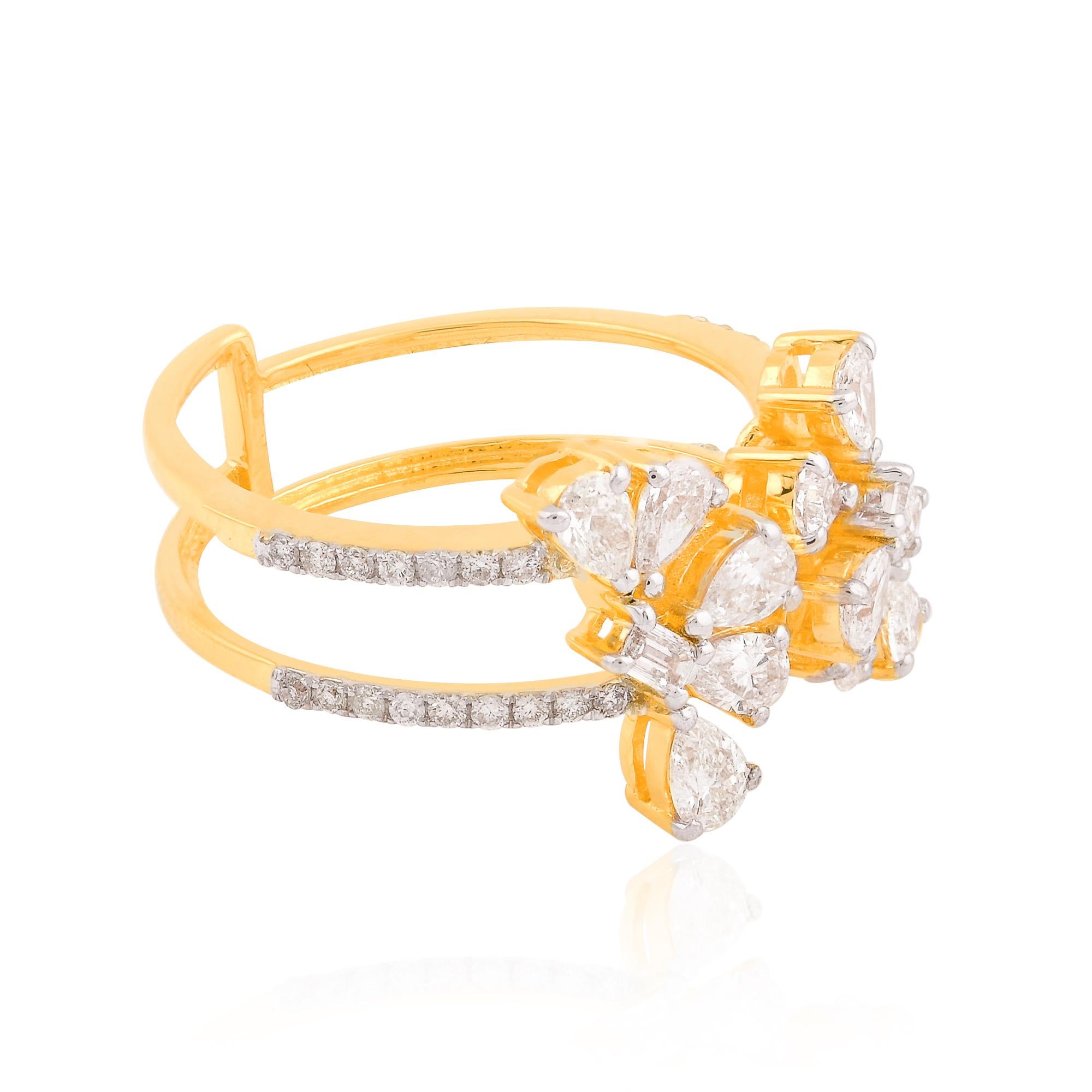 Im Angebot: Natürlicher 1,13 Karat birnenförmiger Diamant-Manschettenring aus massivem 18k Gelbgold, handgefertigt () 2
