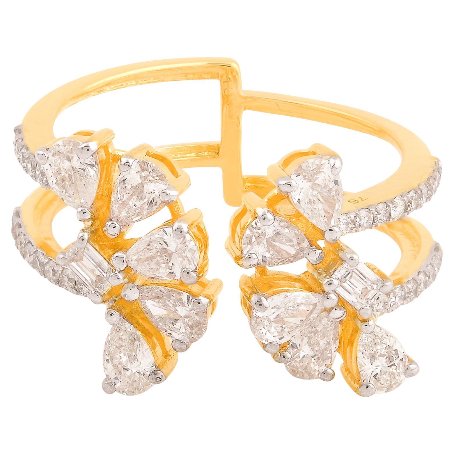 Moderne Bague manchette en or jaune massif 18 carats avec poire et diamant naturel 1,13 carat - Bijoux faits main en vente