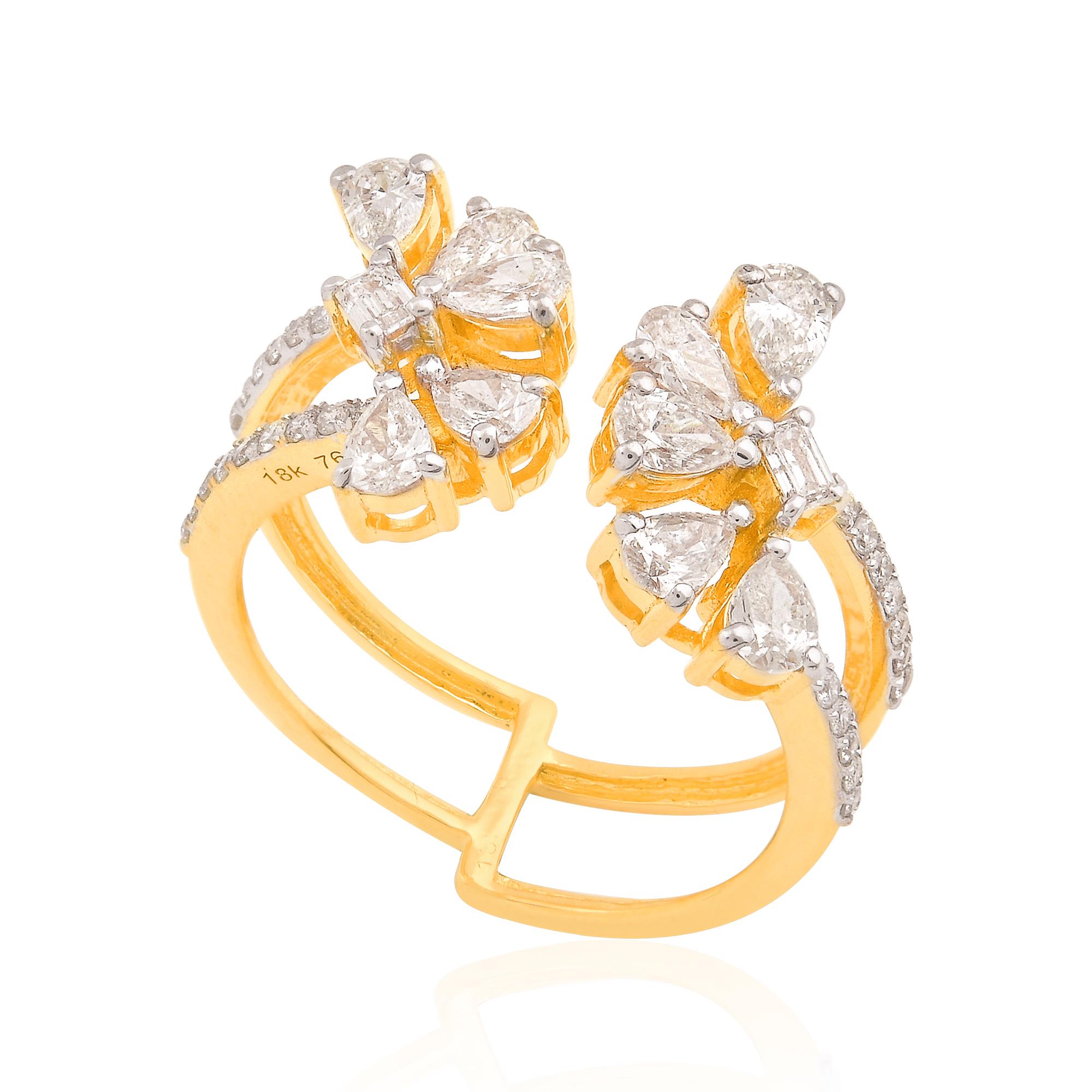 Im Angebot: Natürlicher 1,13 Karat birnenförmiger Diamant-Manschettenring aus massivem 18k Gelbgold, handgefertigt () 3