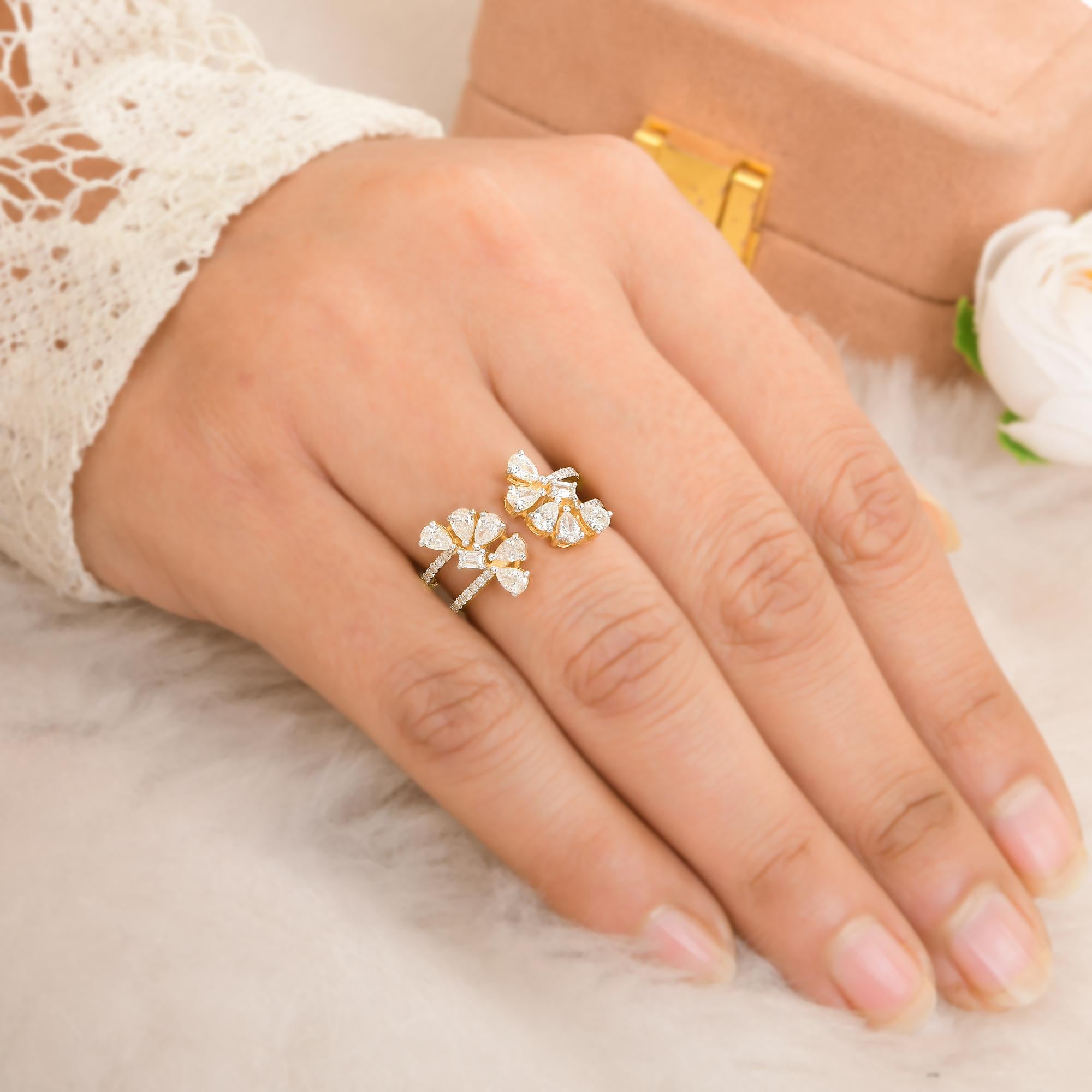 Bague manchette en or jaune massif 18 carats avec poire et diamant naturel 1,13 carat - Bijoux faits main Neuf - En vente à Diera, Dubai