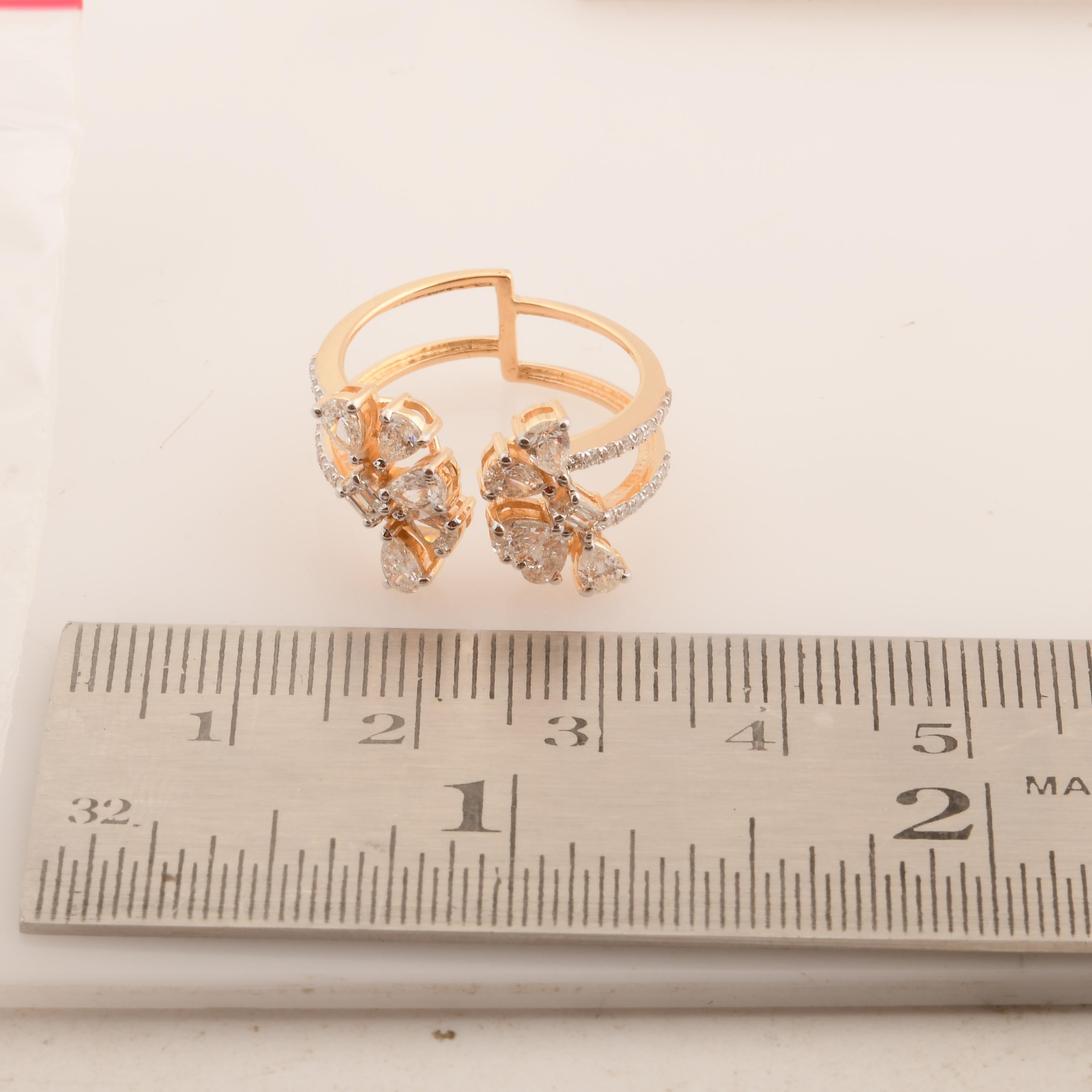 Im Angebot: Natürlicher 1,13 Karat birnenförmiger Diamant-Manschettenring aus massivem 18k Gelbgold, handgefertigt () 6