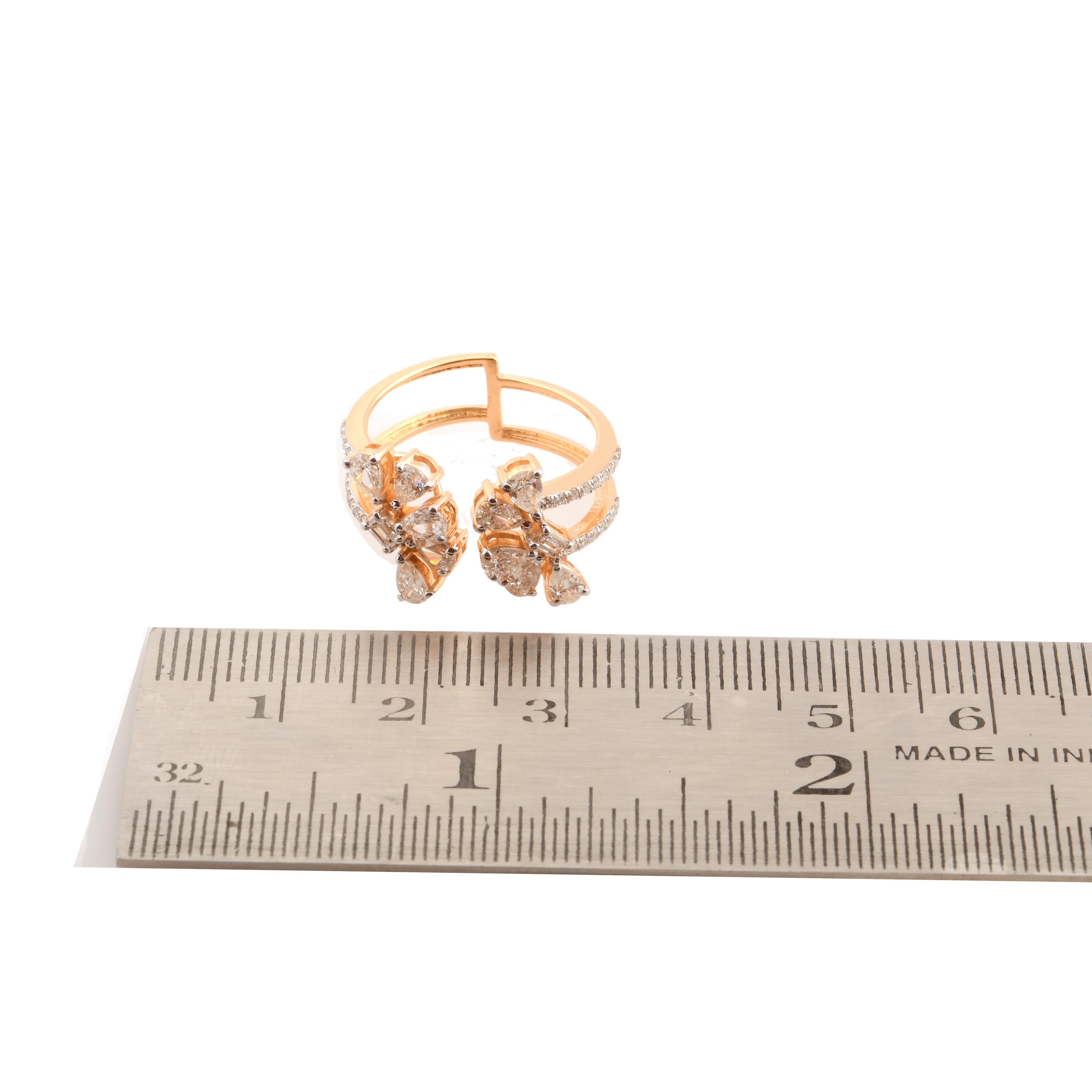 Bague manchette en or jaune massif 18 carats avec poire et diamant naturel 1,13 carat - Bijoux faits main Pour femmes en vente