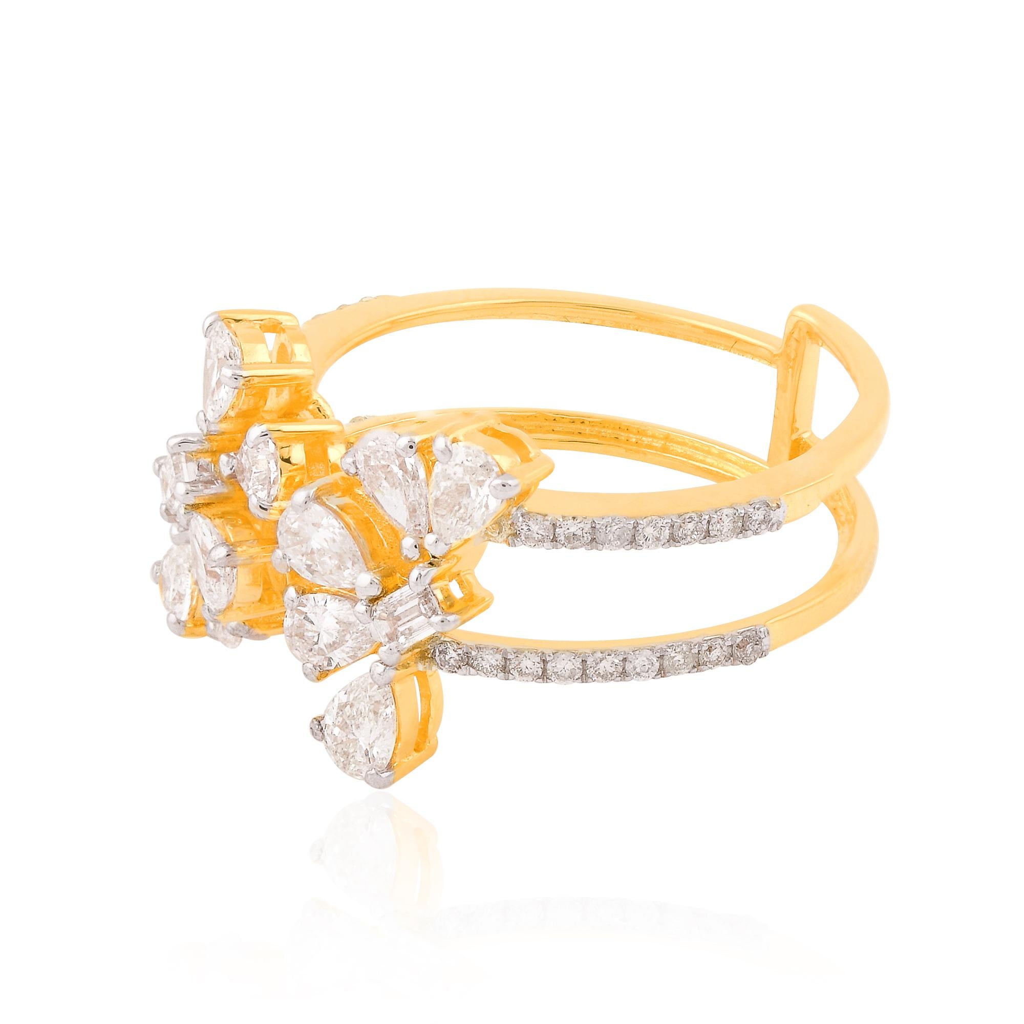 Im Angebot: Natürlicher 1,13 Karat birnenförmiger Diamant-Manschettenring aus massivem 18k Gelbgold, handgefertigt () 5
