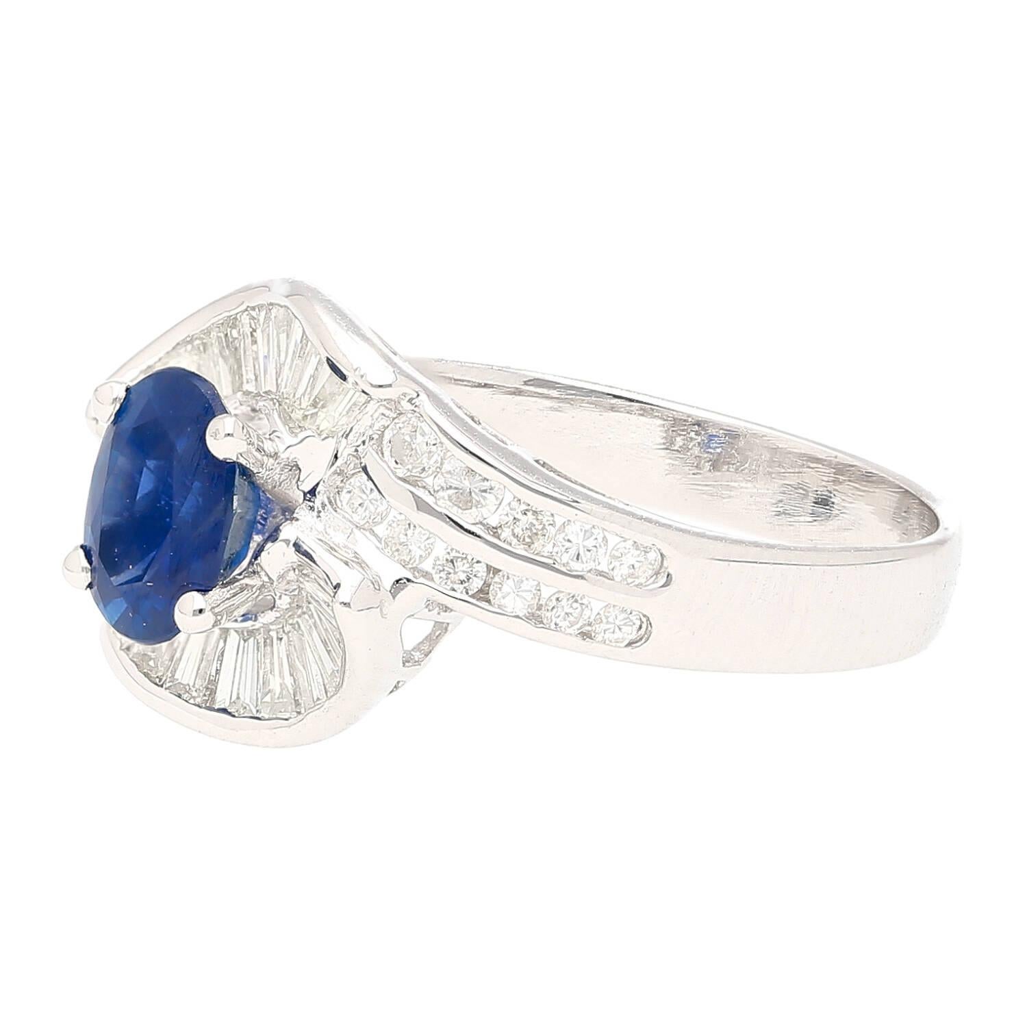 Oval Cut Natural 1.14 Carat Blue Sapphire and Diamond Cluster Ring in 18K White Gold  For Sale