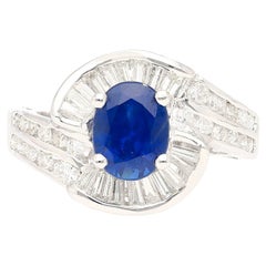 Natural 1.14 Carat Blue Sapphire and Diamond Cluster Ring in 18K White Gold 